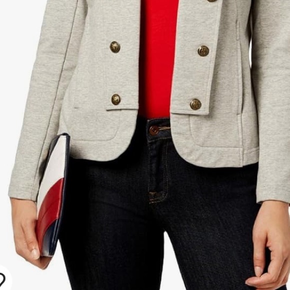 Tommy Hilfiger woman’s gray military band cotton jacket brass style buttons szL - Picture 11 of 15